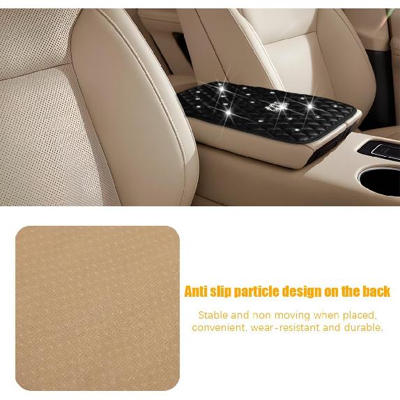 Mandark Bling Car Center Console Cover, Rhinestones Crown Vehicle Armrest Seat Box Mat Pad, Diamond Automotive Interior Arm Rest Cushion Protector
