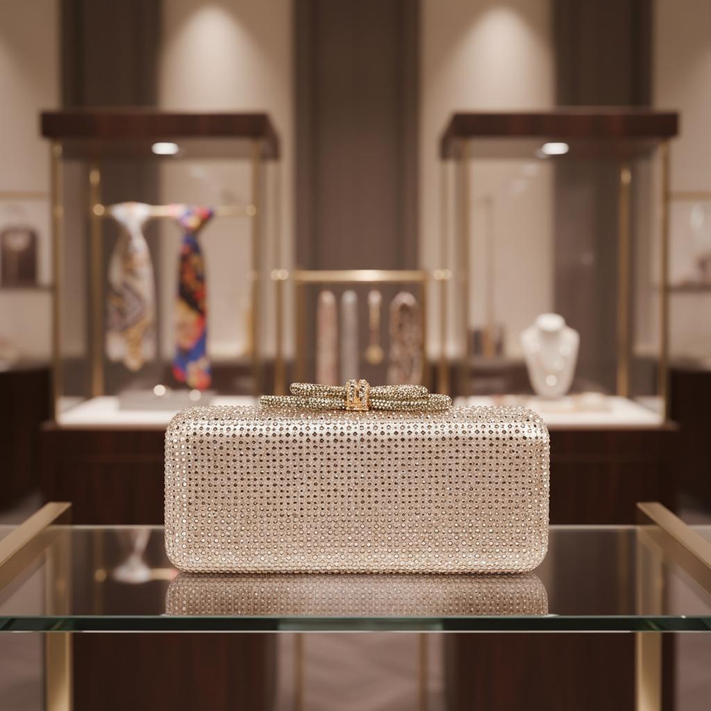 

2026 Cross-Border New Style Silk Rhinestone-Shaped Clutch Bag Magnetic Clasp Single Shoulder Crossbody Ladies Evening Bag Luxury L21xW5xH11cm