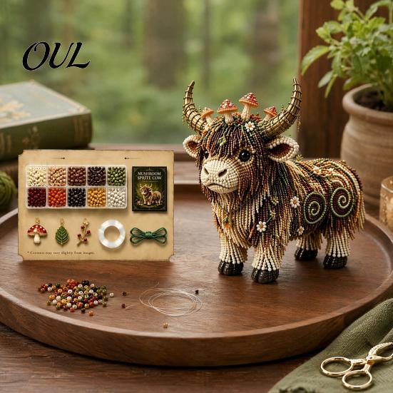 Progetto Artistico con Perline Mucca delle Highlands Kit, Artigianato Fai da Te Mitico Animale Decorativo 3D con Perline, per Adulti Adolescenti Kit Regalo Fatto a Mano Ornamento