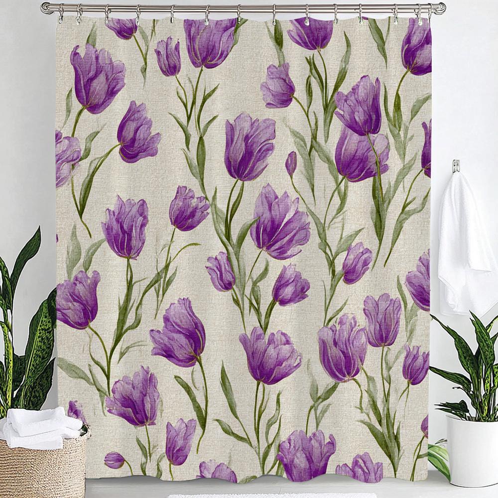 Colorful Flowers Shower Curtain for Bathroom Spring Floral Romantic Wildflower Plants Nature Scenery Decor Curtain with Hooks