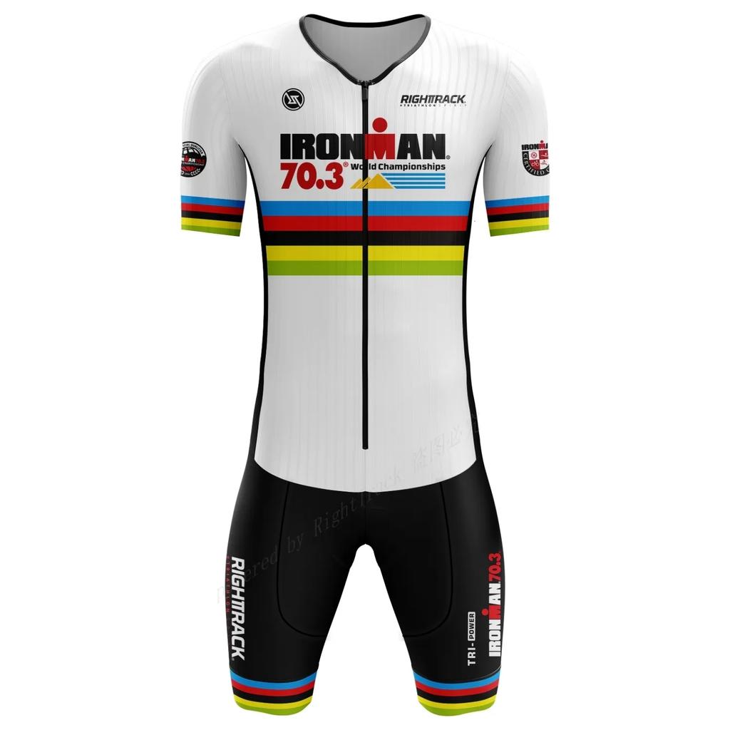 Mens Short Sleeve Triathlon Jersey Set - 100% Polyester Cycling Skinsuit with Sponge Pad Shorts - Lightweight Breathable Swimskin for Triathlon,