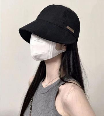 ZLS Bucket Hat Women's Spring and Summer Sunscreen UV Protection Sun Hat Plain Black Sun Hat