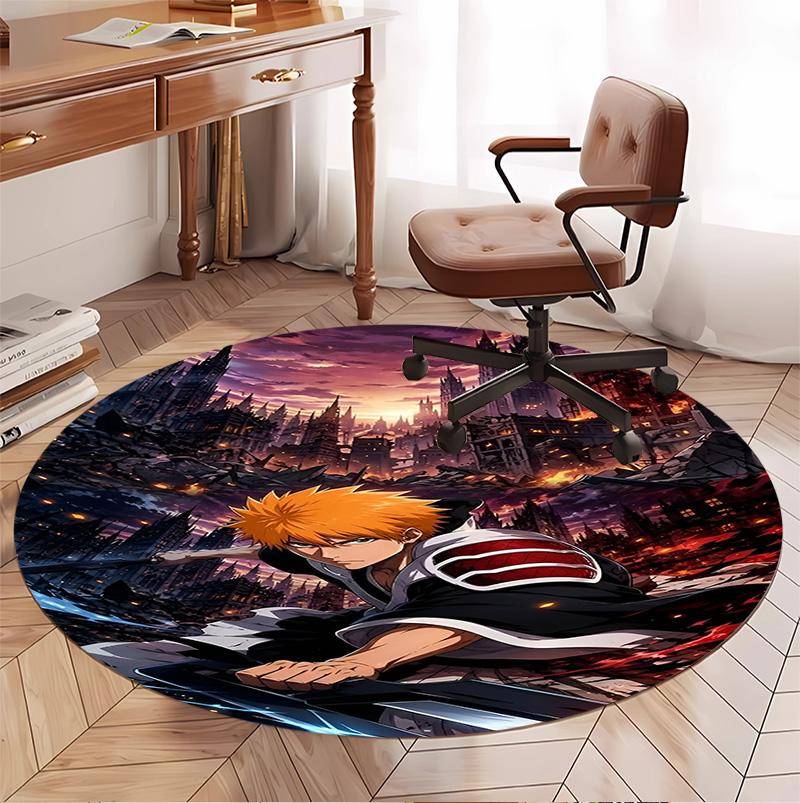 BLEACH Pattern Round Rug, Indoor/Outdoor Mat, for Picnic, Gameroom, Bedroom, Office, Living Room, Home Decor Carpet, Birthday Gift
