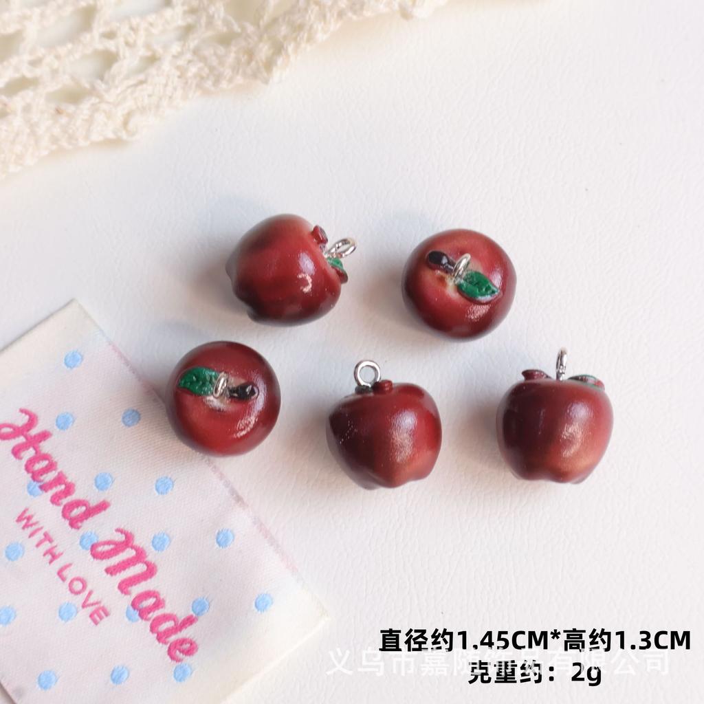 5Pcs Realistic Fruit Miniature 3D Apple Resin for Handmade DIY Bracelet Necklace Loose Bead Cute Girl Pendant Charm Accessories