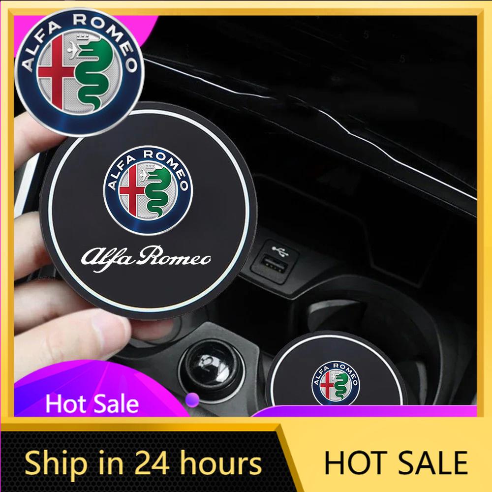 Car Stickers For Alfa Romeo 2Pcs Car Coasters Water Cup Slots Non-Slip Mat Waterproof Drink Pad For Alfa Romeo Giulia Stelvio Gi