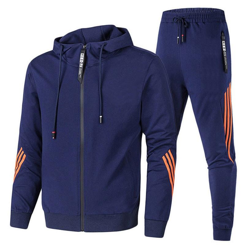 Mens Casual Sportswear Set Hooded Long Sleeve Top Full-Length Pants Lightweight Athletic Outfit