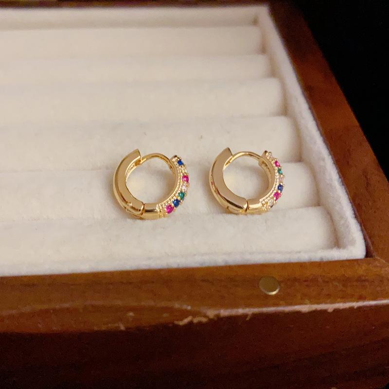 Colorful Zircon Round Ear Cuffs: French Fashion Luxurious Versatile Earrings