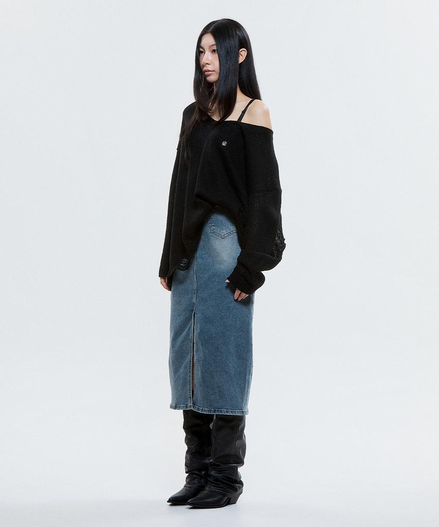 DAUSPICE (Duc) Damaged Loose-Fit Knit Black