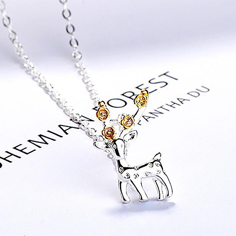Koreanische Weihnachts-Rentier Silberkette für Damen – Frischer Schmuck & Accessoires