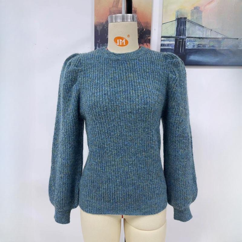 IHUASU Autumn and Winter Patchwork O-Neck Knit Women's Long Sleeve Pleated Loose Sweater