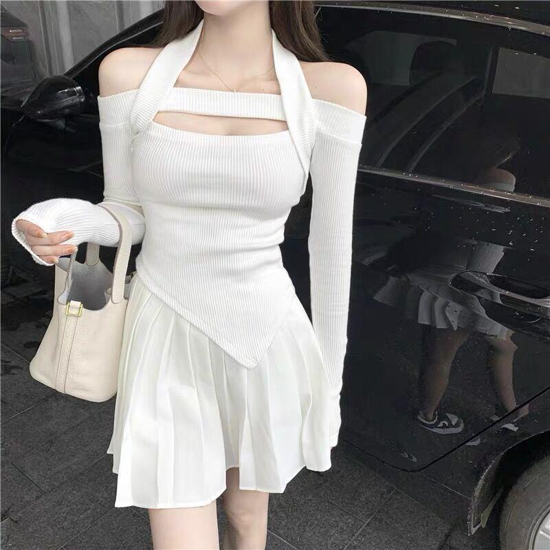 Autumn Irregular Halter Hollow-Out Chest-Enhancing One-Shoulder Women's Top