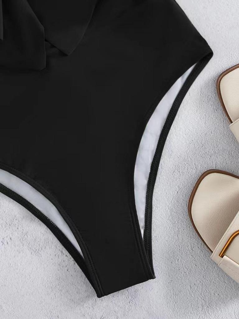 2024 European & American One-Piece Flounce Bikini - Solid Color, Sexy Swimwear