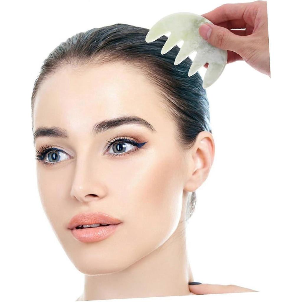 Jade Massage Comb Scalp Gua Sha Tool for Face and Hair, Multifunctional Scalp Massager, Jade Green, Relieve Headache Promote Hair Growth