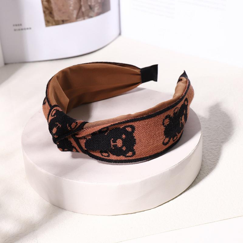 Vintage Print Wool Satin Patchwork Headband for Women Ladies Shopping Party Photograph Hair Hoop Accessories