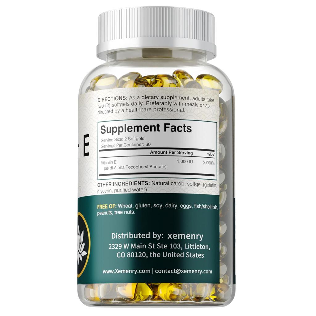 Kapsle s extraktem vitamínu E ve vysoké čistotě, zcela přírodní, bez lepku, 120 kapslí, vhodné pro dospělé.