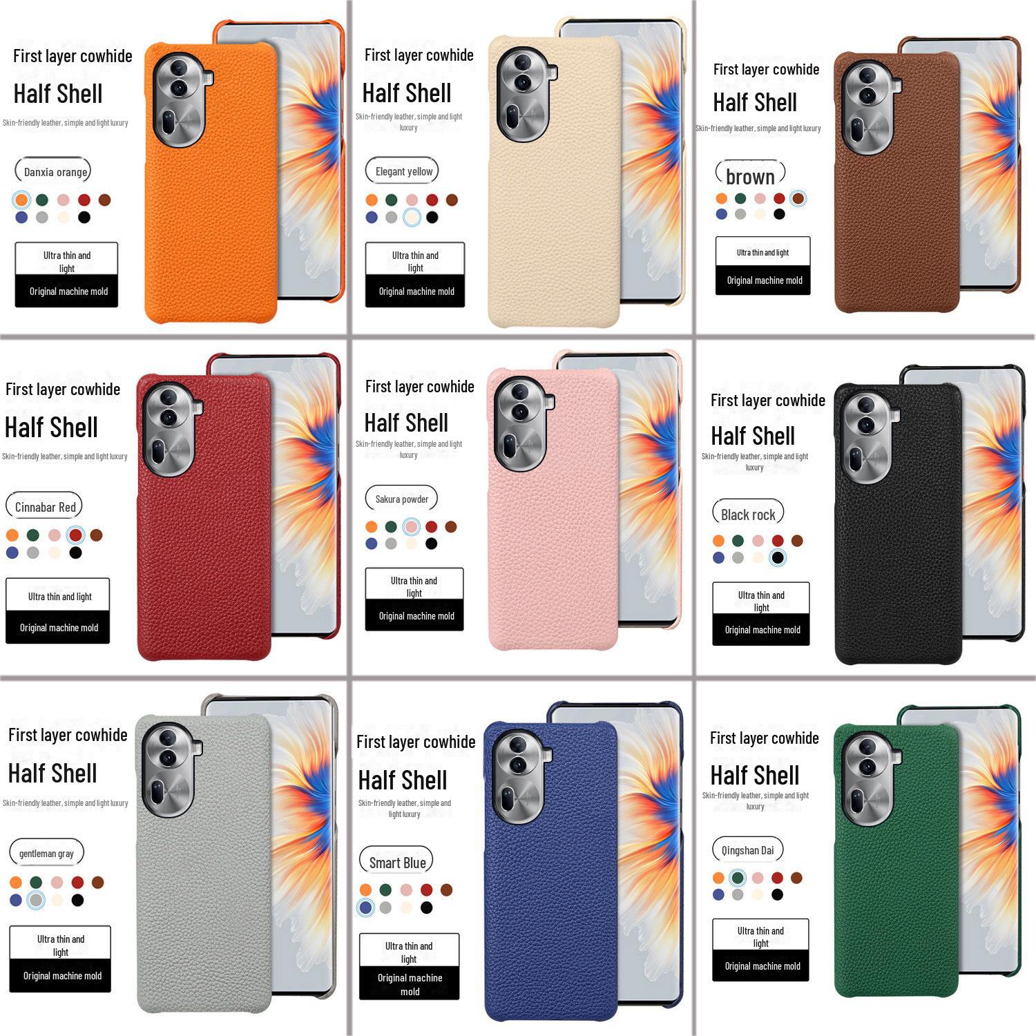 

Чехол-получечник из натуральной кожи с узором личи для OPPO Reno11/Reno11Pro Reno6 розовый