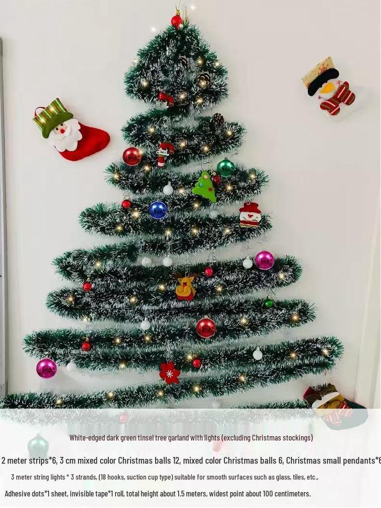 Corner Flat Christmas Tree with Rattan Colored Balls: Wall Sticker Decoration for Hotels, Shops, and Malls