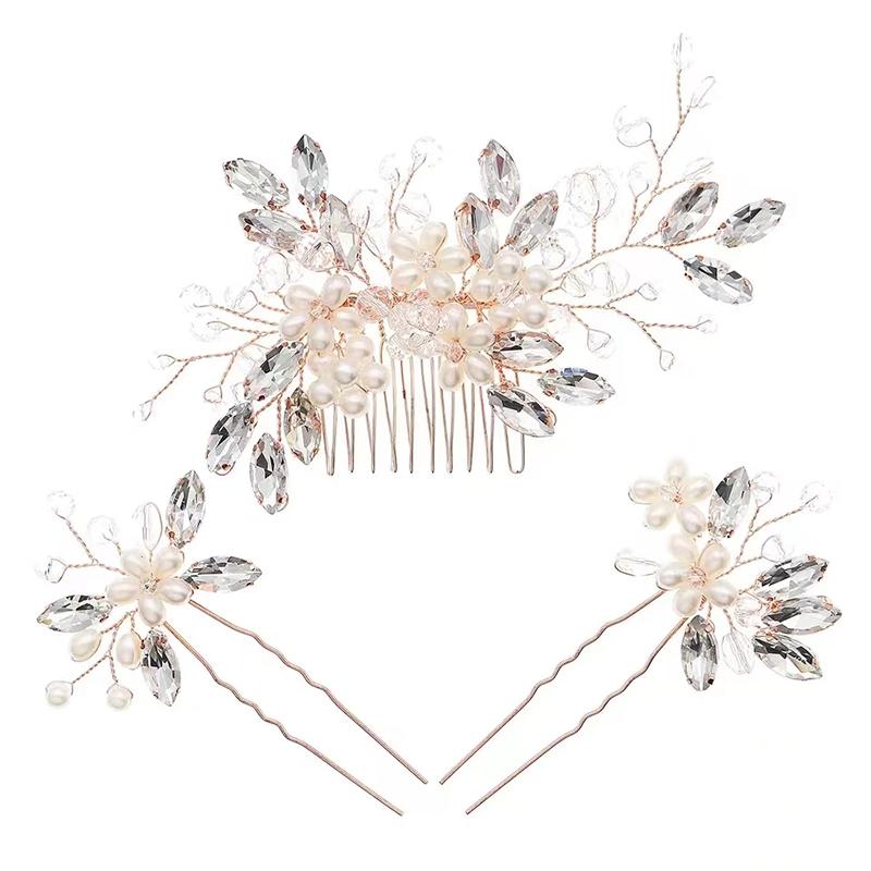 3pcs Luxurious Crystal Hair Accessories Hair Clip Set Sweet Bride Accessories Daily Versatile Women Fashion Hair Clip Hair Grab