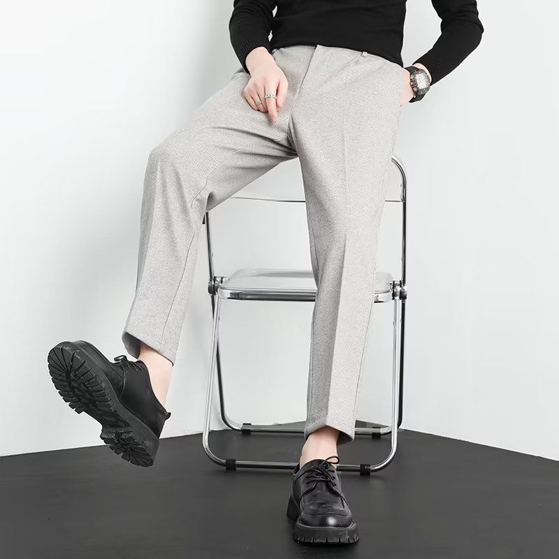 Wollen Kostuumbroek voor Heren Herfst en Winter Rechte Cropped Broek Verdikt voor Warmte en Pluche