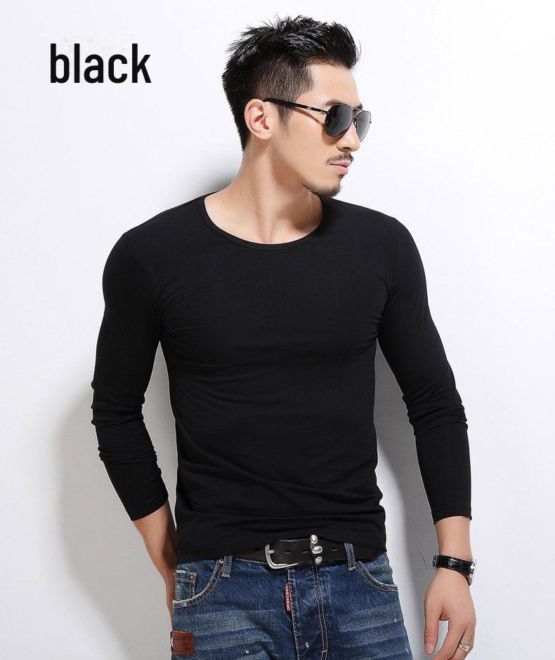 2023 Men's Slim Fit Long Sleeve Solid Color Pullover Shirt for Autumn/Winter
