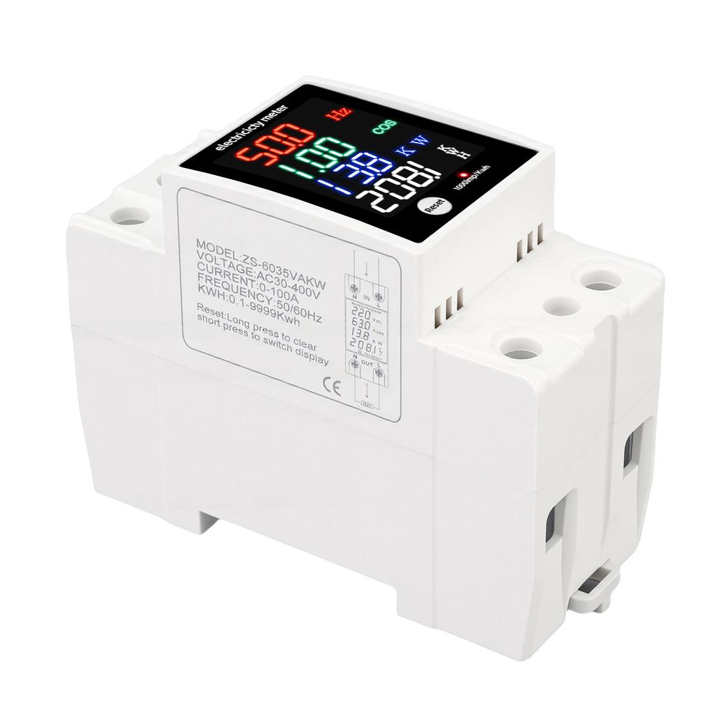 Digital Energy Meter Water Proof DIN Rail Electricity Usage Meter AC30 400V 0 100A Voltmeter Ammeter