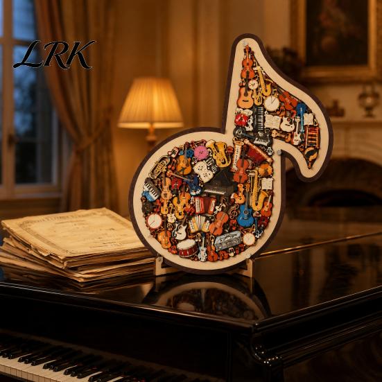 Precision Cut Wood Puzzle Musical Note Wooden Decoration, Instrument Jigsaw Puzzle, Decoration Family Night Challenge Game, Gift for Kids Adults Game