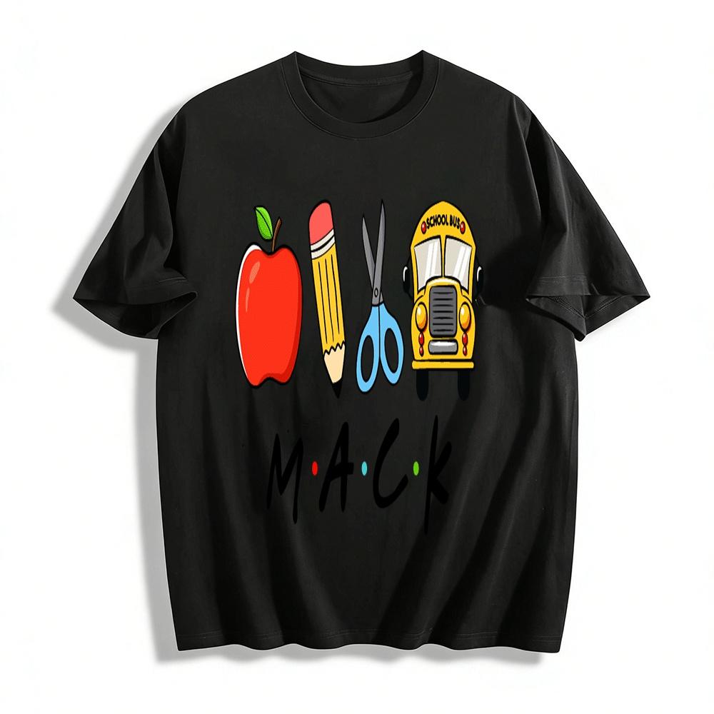 

Apple School Bus Print Casual Top For Kids And Family Pure cotton T-shirt XXS