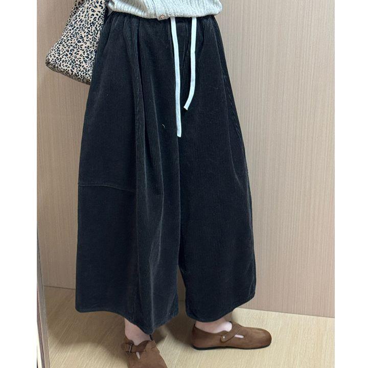 Korean Style Slimming Wide-Leg Corduroy Wool Pants for Women