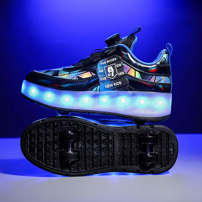 Flying pulley shoes student sneakers children runaway shoes girls one button put away skates skates