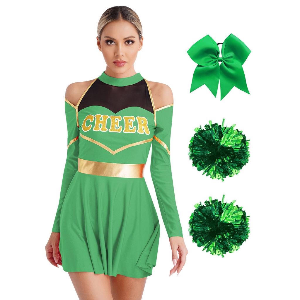 slim fit dress slacks Custom Cheerleader Costumes for Women with Pom Poms main image 1