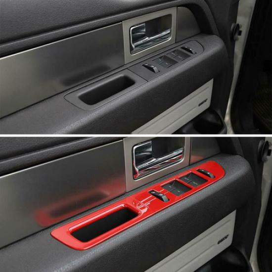 Red Window Lift Switch Panel Decor Cover Trim for 09-14 Ford F-150 Accessories