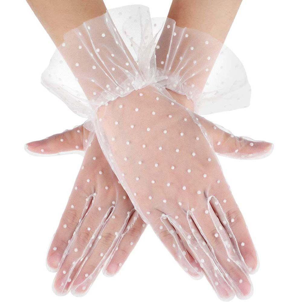 Stretchy Lotus Leaf Driving Full Finger Lace Gloves Polka Dot Gloves Women Lace Gloves Korean Style