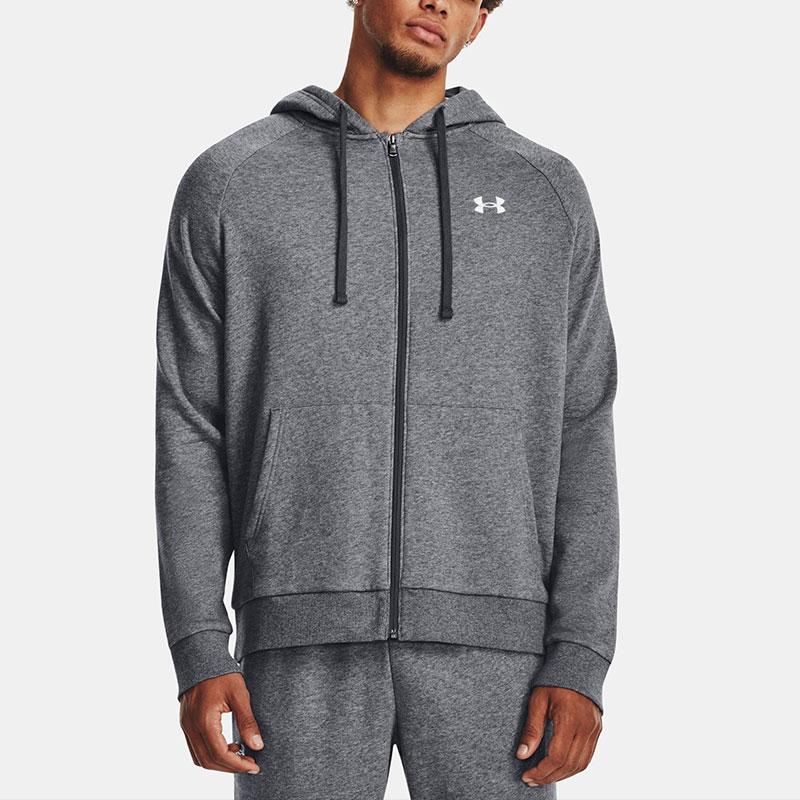 Under Armour Rival Fleece Full-Zip Solid Color Hoodie Men Sweatshirt Gray 1379863-012