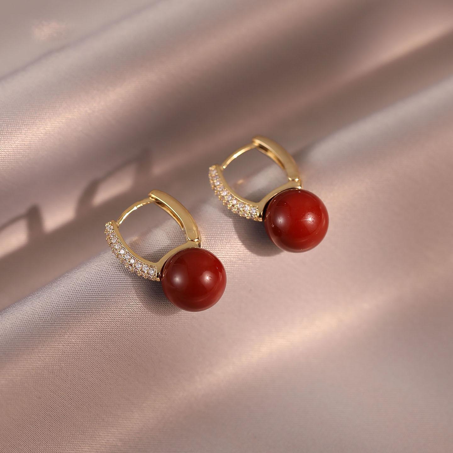 French retro simple zircon geometric resin earrings ear buckles exquisite versatile earrings women