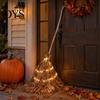 Rustic Farmhouse Fall Decorations 5.5 Ft Giant Light-up Witch Broom, Vintage Twig Broom with String Light, Unique Autumn Holiday Gift Decoration