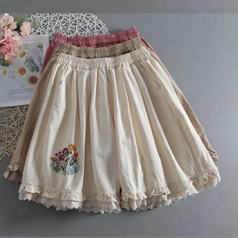 Cotton Shorts Women Summer Vintage Loose Large Size High Waist Casual Wide Leg Pants