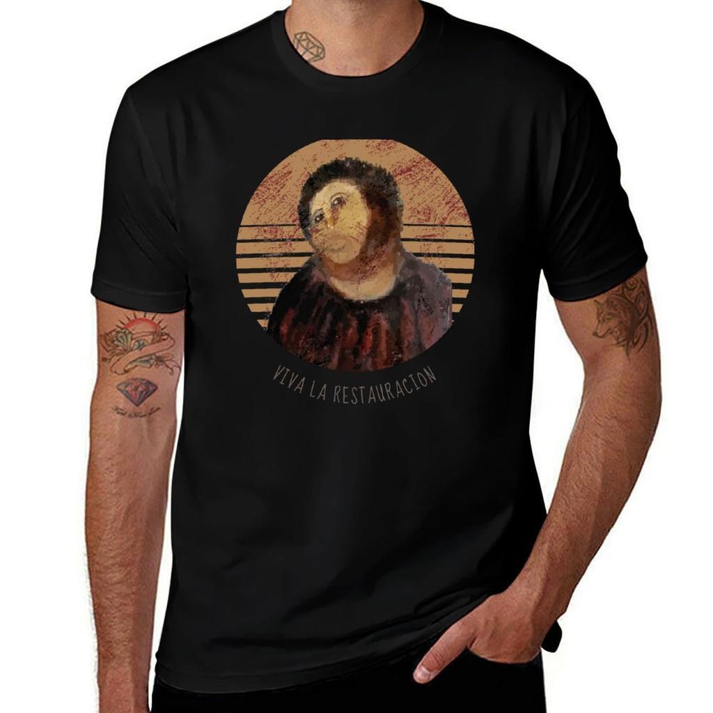 Viva La Restauracion Jesus Fresco Restoration Fail Meme Tshirt Plus Size Simple Casual Top Tshirt