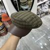 Woolen herringbone leather brim newsboy hat women's autumn and winter new British retro thermal celebrity style cap