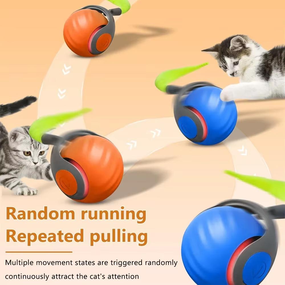 Brinquedos de Bola Interativa para Gatos Bola de Rolamento Automática com Cauda Artificial Recarregável por USB Brinquedo Elétrico Inteligente para Pet para Provocar e Treinar