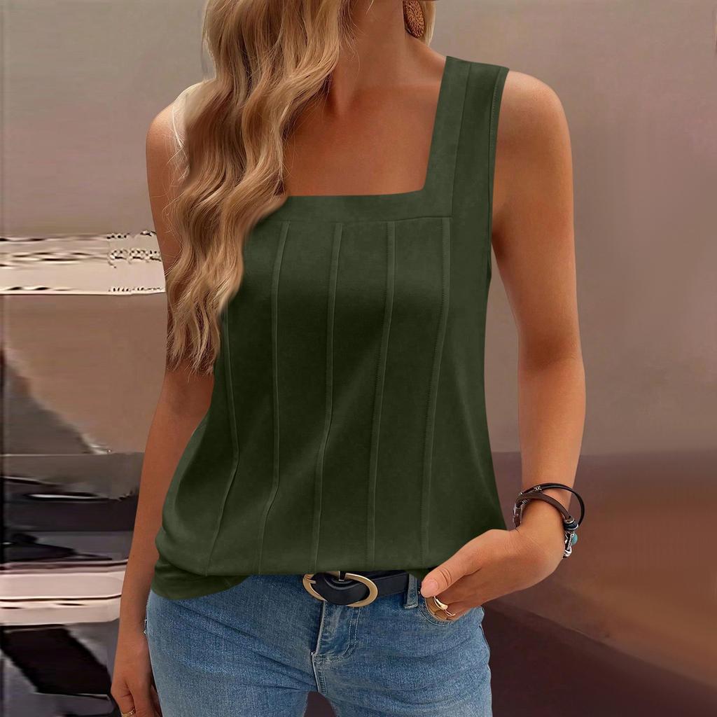 Women's Casual Fashion Square Neck Pleated Knit Sleeveless Vest Top
