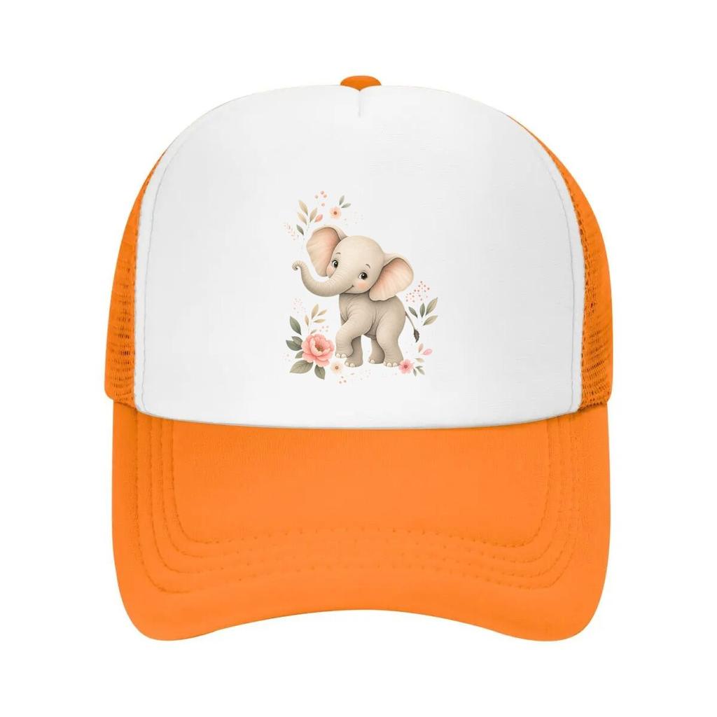 Whimsical Baby Elephant Botanical Ch Mesh Baseball Cap Casual Hat Outdoor  For Womens Unisex FeUnisex