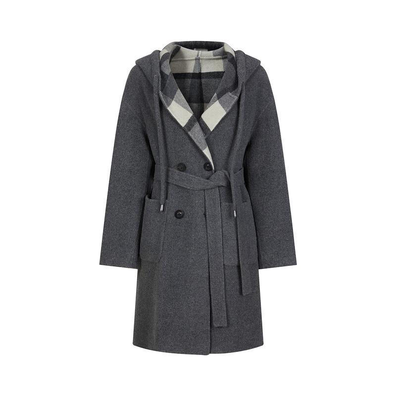 Jiu Zi Anna Kou Women's Preppy Hooded Contrast Plaid Double-faced Wool Coat
