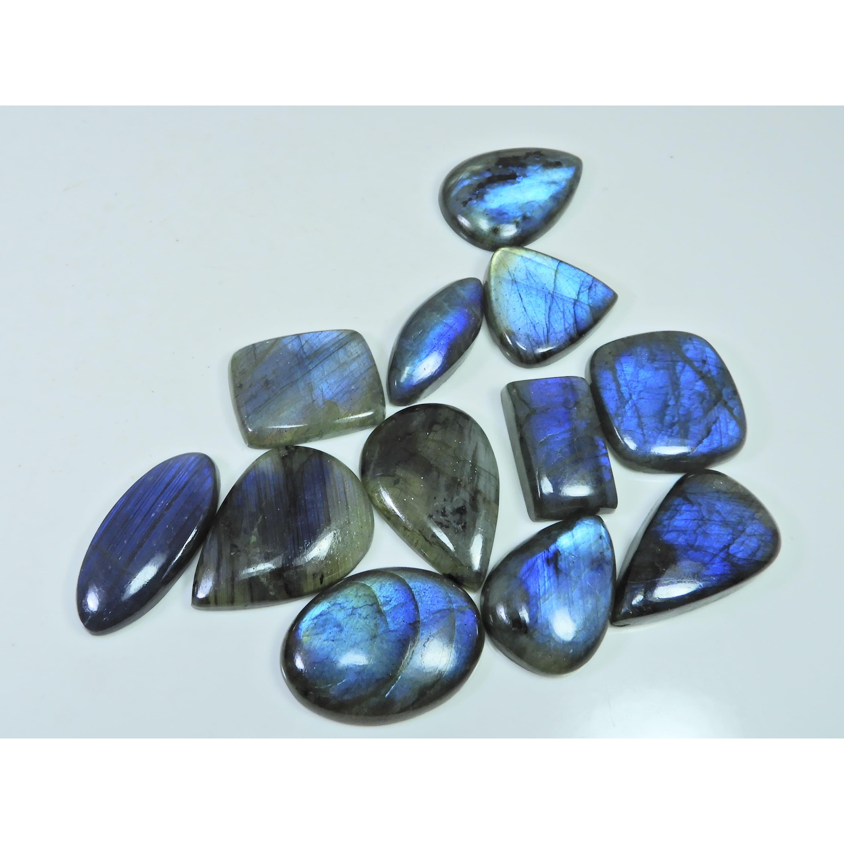 

344Cts. Natural Labradorite Blue Flash Mix Cabochon Loose Gemstone 12Pcs Lot LL-1066