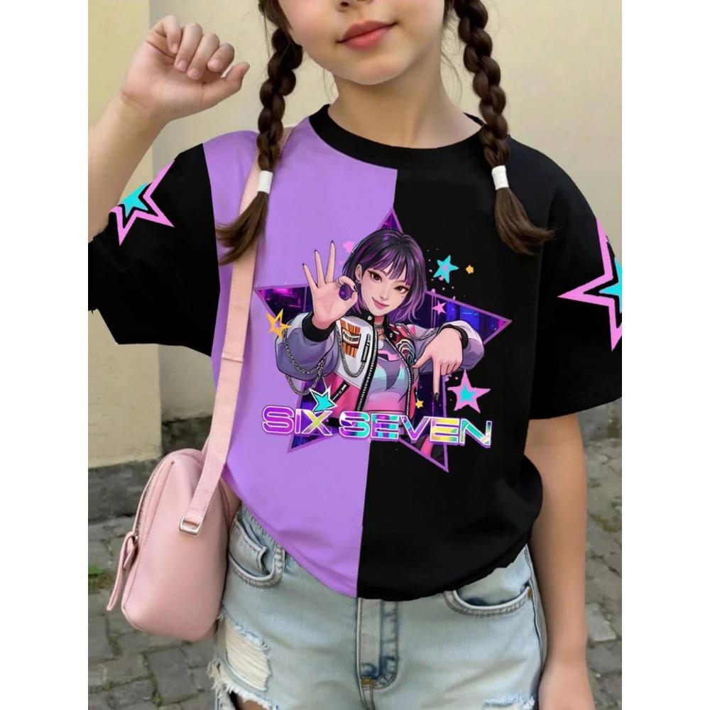 Kpop Style Short-Sleeve T-Shirts for Girls Funny Gift for Kids Summer Short Sleeve Tops Casual Round-Neck Outdoor Girls Clothes