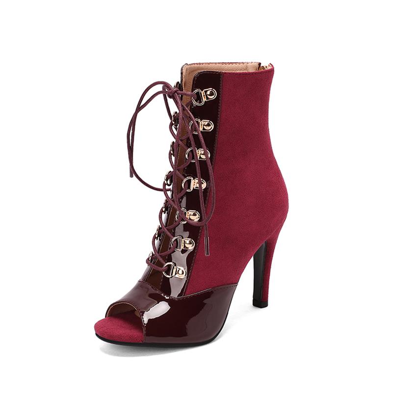 

FOREADA Women High Heels Sandals Peep Toe Stilettos Lace-up Zippers Sexy Comfort Jazz Dance Boots Ladies Fashion Shoes Summer 46 39 вино красного