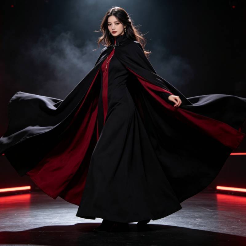 Costume da Cosplay da Vampiro Gotico Con Mantello Lungo Fino ai Piedi Per Feste di Halloween