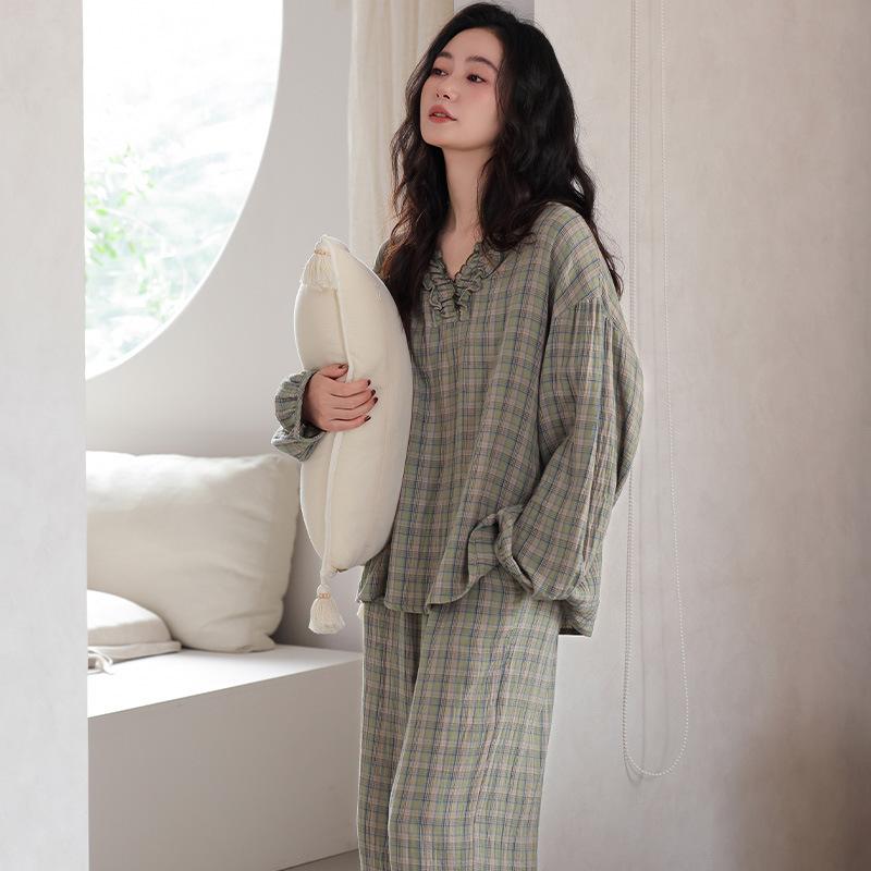 Pajamas Women's Spring and Autumn Pure Cotton Long-sleeved Large Size Can Be Worn Outside, High-end Casual Fashion Cotton Loungewear Suit