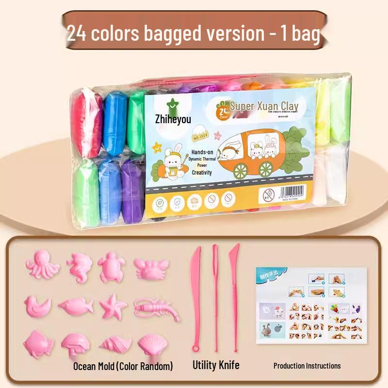 24-Color Light Clay DIY Set: Includes Tools, Molds, and Materials for Kids.