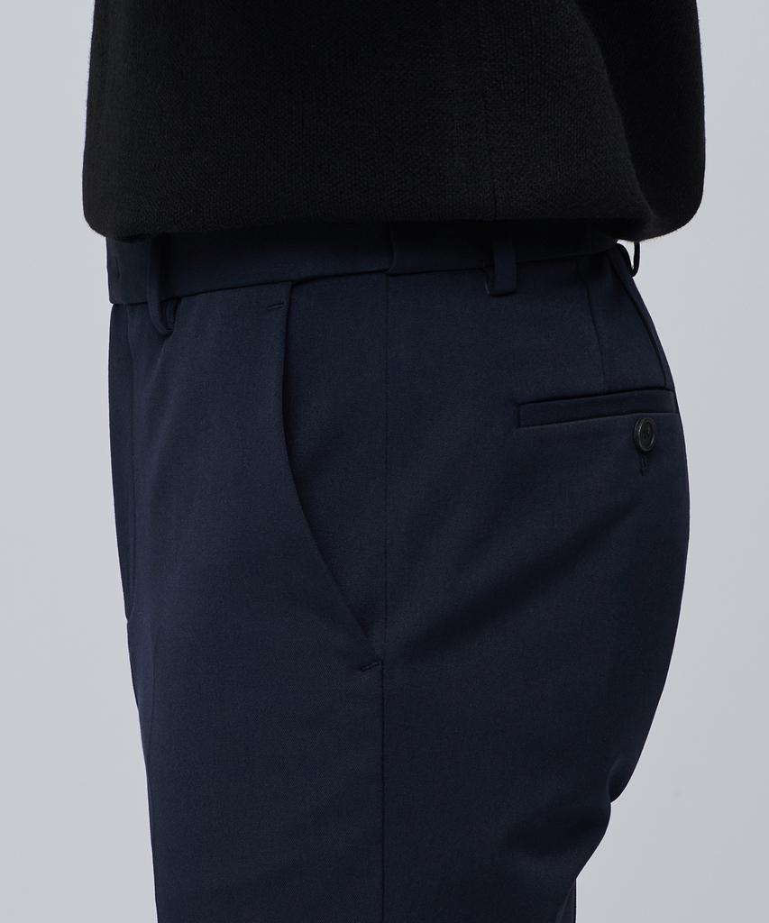Musinsa Standard Heavyweight Fleece-Lined Tapered Hidden Elastic Waist Length Slacks [Navy]
