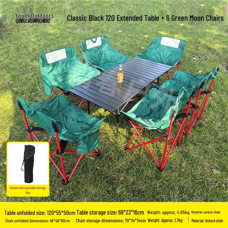 Portable Carbon Steel Folding Table & Chair Set for Camping, Dining, Coffee Shops, and Snack Stalls